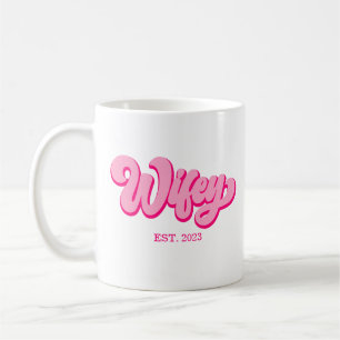 Pink Retro Wifey Est. Year Bride Fiancé  Coffee Mug