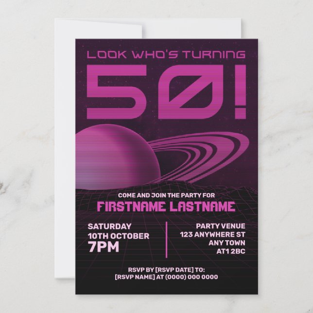 Pink Retrowave 50th Birthday Party Invitation (Front)