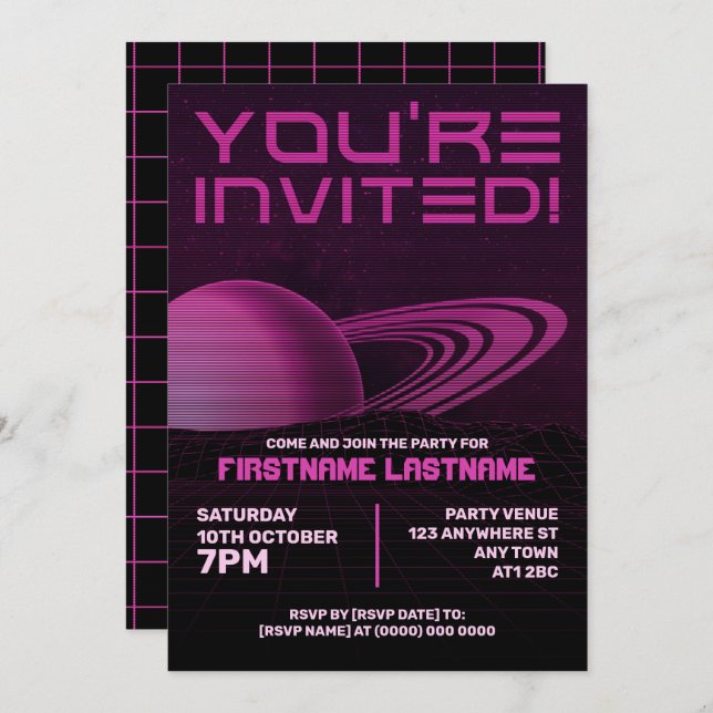 Pink Retrowave Party Invitation (Front/Back)