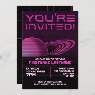 Pink Retrowave Party Invitation