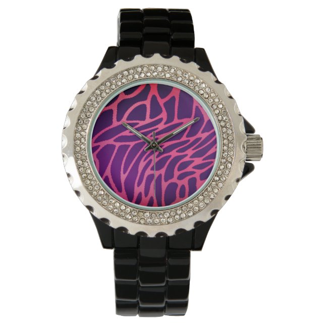 Pink Rhinestone Black Enamel Watch (Front)