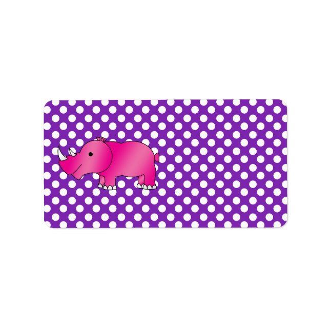 Pink rhino purple white polka dots label (Front)