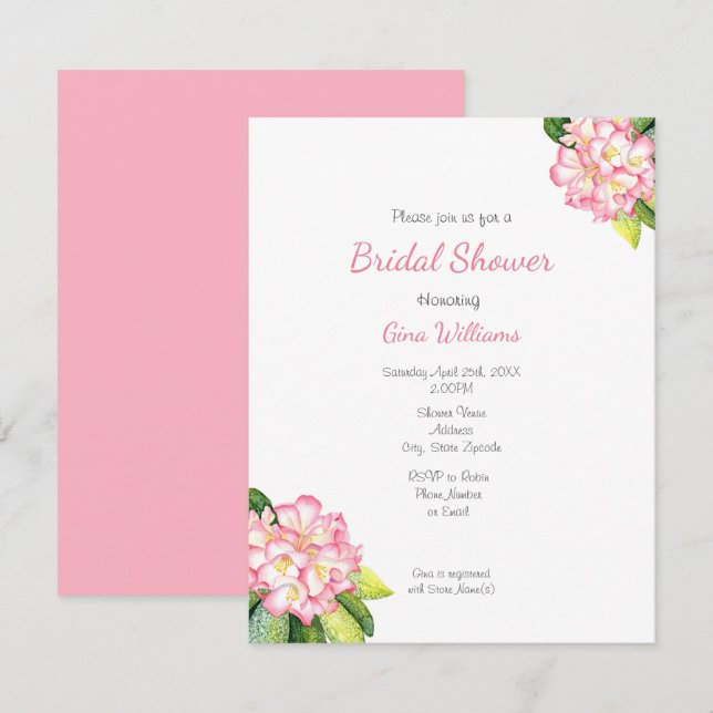 'Pink Rhod' Watercolor Invitation (Front/Back)