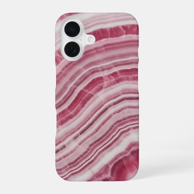 Pink Rhodochrosite Marble Agate Stone Pattern iPhone 16 Case (Back)