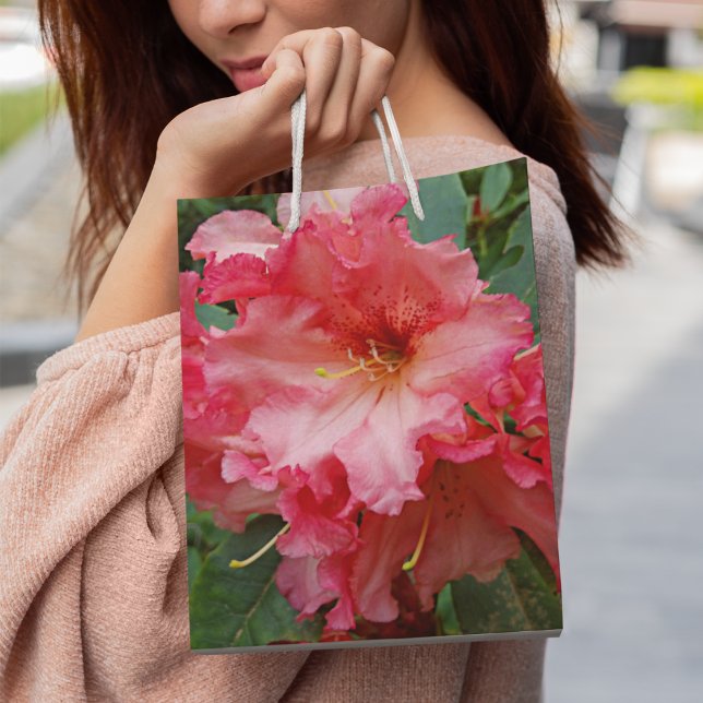 Pink Rhododendron Bloom Floral Medium Gift Bag (In Situ)