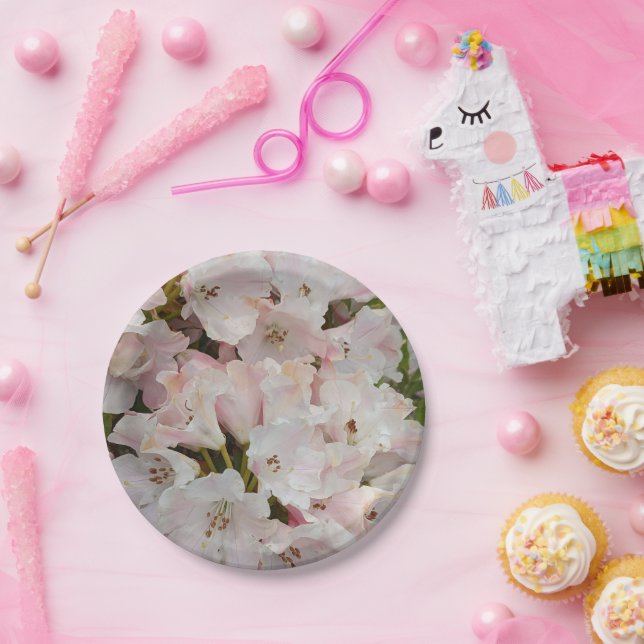 Pink Rhododendron Blooms Floral Paper Plate (Party)