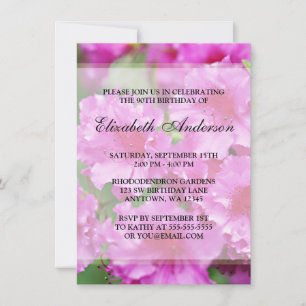Pink Rhododendron Flowers 90th Birthday Party Invitation