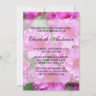 Pink Rhododendron Flowers 90th Birthday Party Invitation