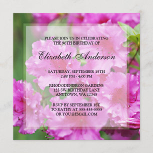 Pink Rhododendron Flowers 90th Birthday Party Invitation