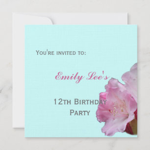 pink rhododendron flowers party invitation
