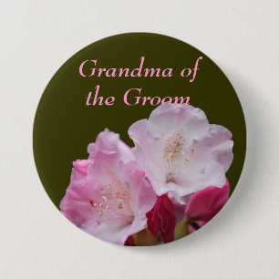 pink rhododendron flowers wedding buttons. 7.5 cm round badge