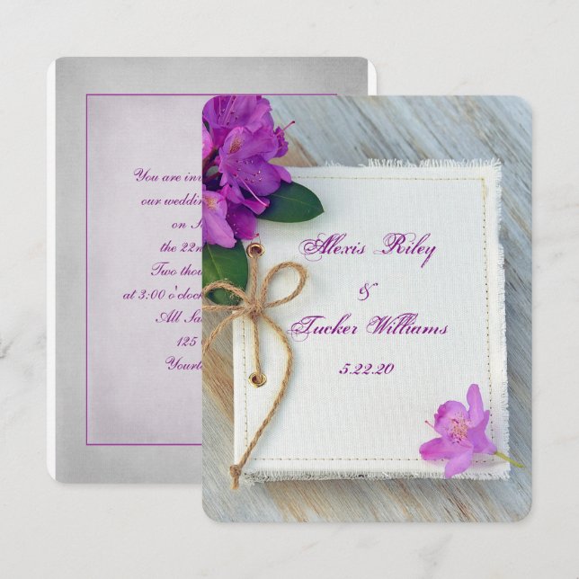 Pink rhododendron on journal cover wedding invitation (Front/Back)