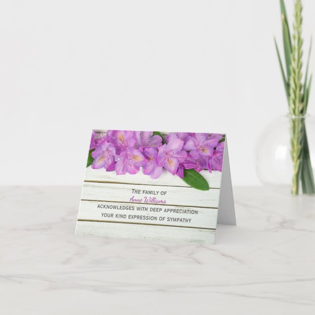 Pink Rhododendron On Wood Thank You from Family (Front)