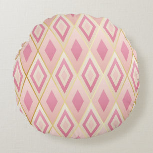 Pink rhombus shapes geometric seamless pattern round cushion