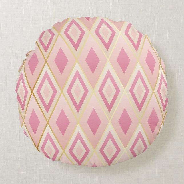 Pink rhombus shapes geometric seamless pattern round cushion (Front)