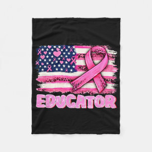 Pink Ribbon American Flag Educator Breast Cancer A Fleece Blanket