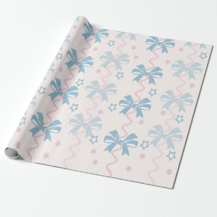 Pink ribbon and blue bow  wrapping paper
