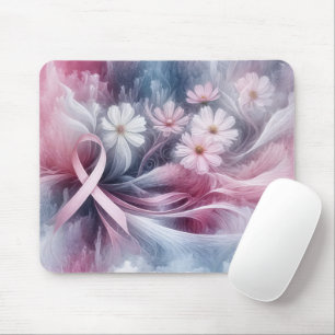 Pink Ribbon And Cosmos Flowers Mouse Mat