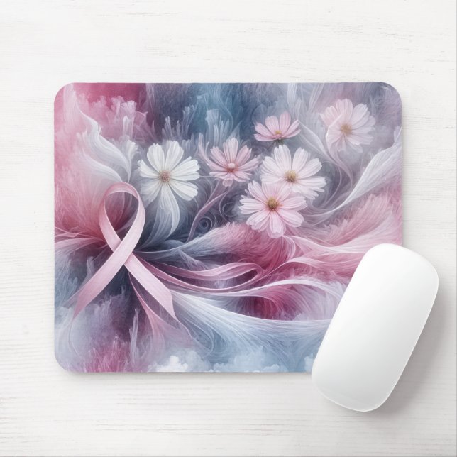 Pink Ribbon And Cosmos Flowers Mouse Mat (With Mouse)