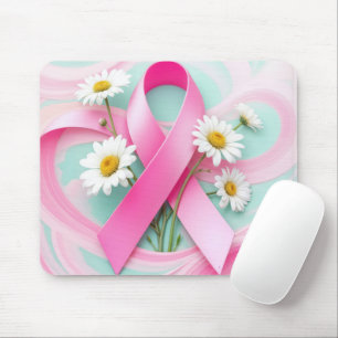 Pink Ribbon and Daisies Breast Cancer Awareness Mouse Mat