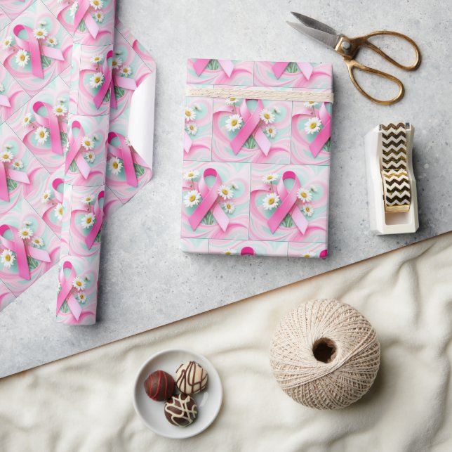 Pink Ribbon and Daisies Breast Cancer Awareness Wrapping Paper (Crafts)