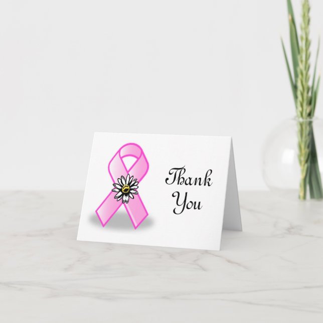 Pink ribbon and daisy Thank You Notecard (Front)