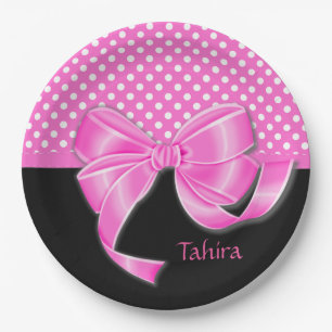 Pink Ribbon and Polka Dots Paper Plate