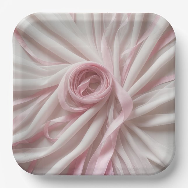 Pink Ribbon and Tulle Abstract Paper Plate (Front)
