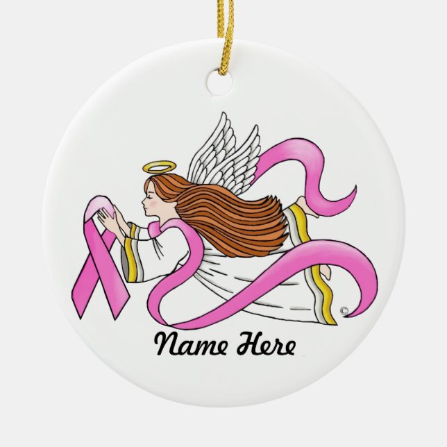 "Pink Ribbon" Awareness Angel Ceramic Tree Decoration (Front)