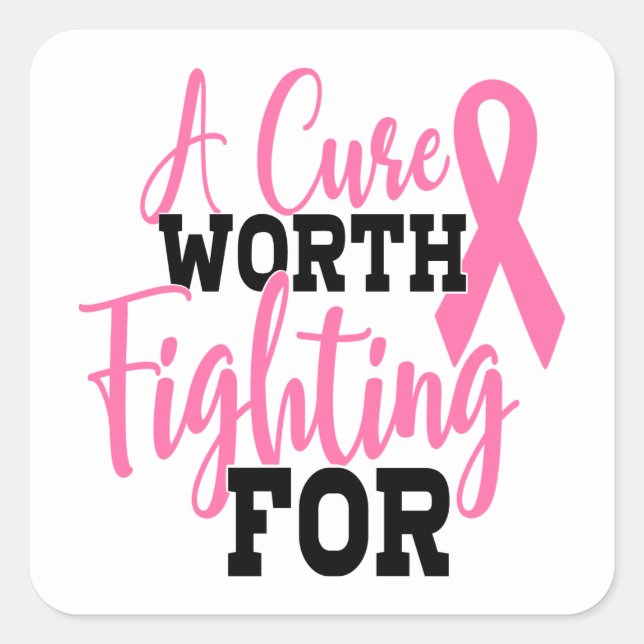 Pink Ribbon Awareness Breast Cancer Square Sticker (Front)
