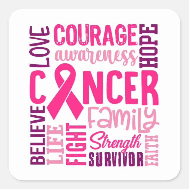 Pink Ribbon Awareness Breast Cancer Square Sticker (Front)