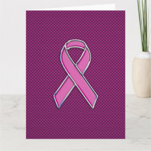Pink Ribbon Awareness Carbon Fibre Decor Card