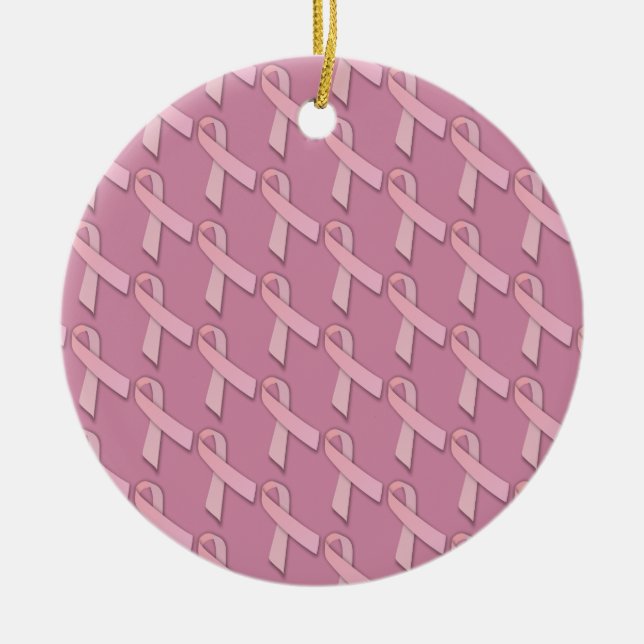 Pink Ribbon Awareness Ceramic Tree Decoration (Front)