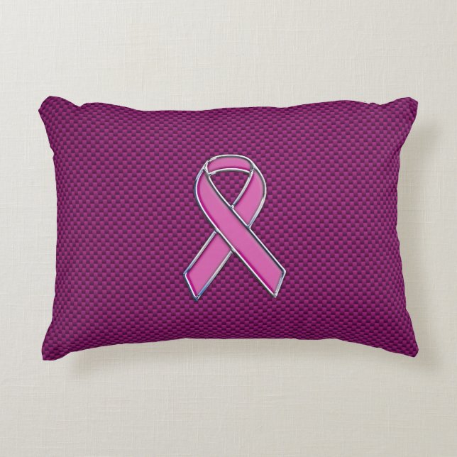 Pink Ribbon Awareness Fuchsia Carbon Fiber Decorative Cushion (Front)