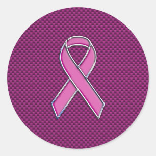 Pink Ribbon Awareness Fuchsia Carbon Fibre Classic Round Sticker