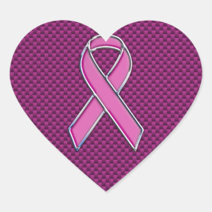 Pink Ribbon Awareness Fuchsia Carbon Fibre Heart Sticker