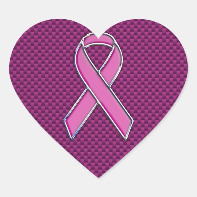 Pink Ribbon Awareness Fuchsia Carbon Fibre Heart Sticker (Front)