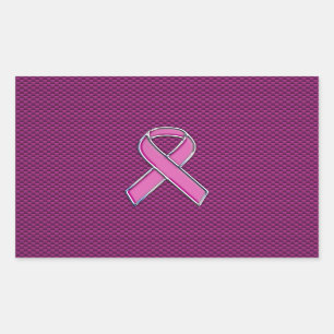 Pink Ribbon Awareness Fuchsia Carbon Fibre Rectangular Sticker