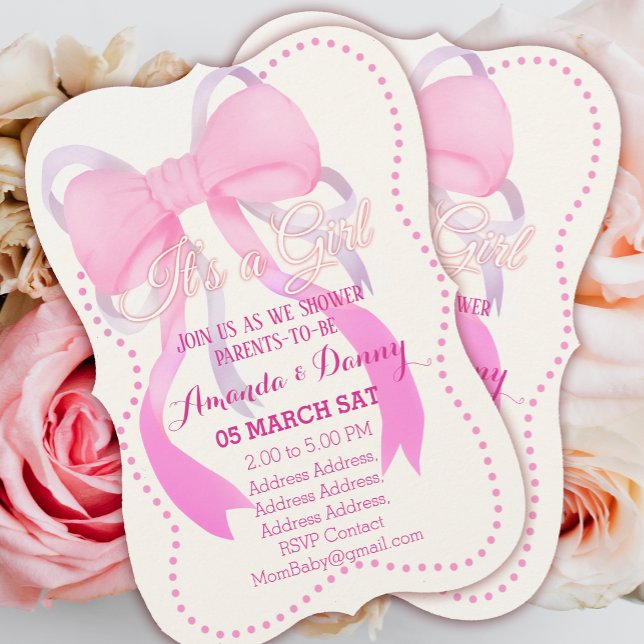 Pink Ribbon Baby Shower  Holiday Card (Pink Ribbon Baby Shower Invitation Card.)