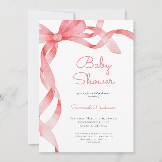Pink Ribbon Baby Shower Invitation (Front)