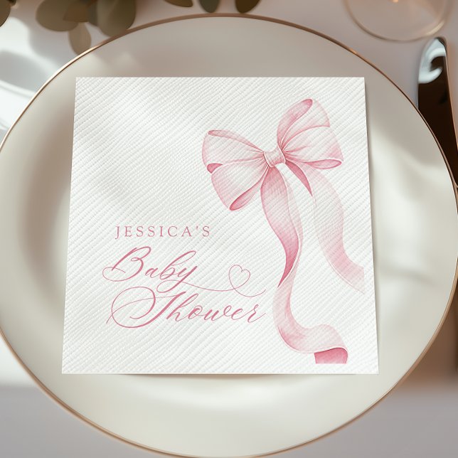 Pink Ribbon Baby Shower Paper Napkins (Creator Uploaded)