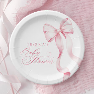 Pink Ribbon Baby Shower Paper Plates