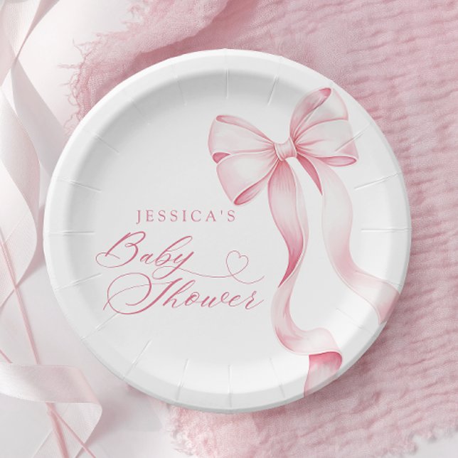 Pink Ribbon Baby Shower Paper Plates (Creator Uploaded)