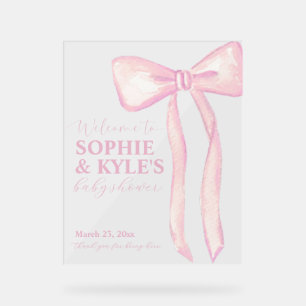 Pink Ribbon Baby Shower Welcome Sign 