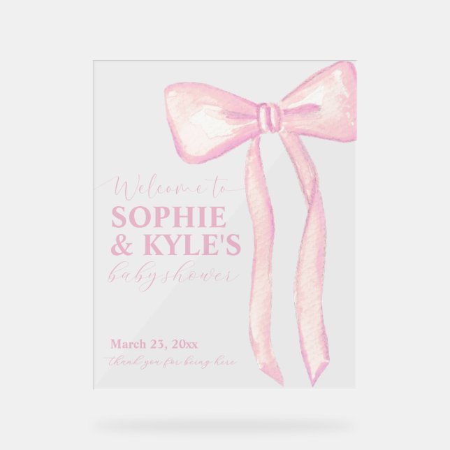 Pink Ribbon Baby Shower Welcome Sign  (Front)