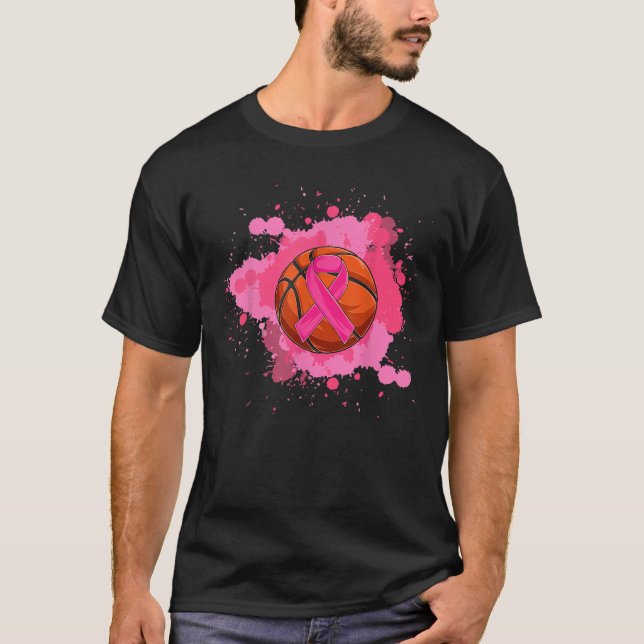 Pink Ribbon Basketball Breast Cancer Awareness T S T-Shirt (Front)