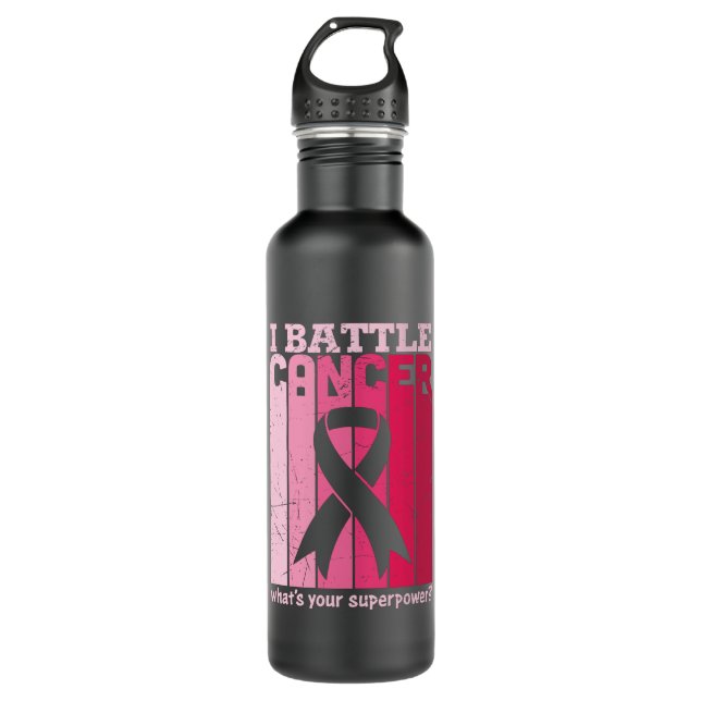 Pink Ribbon Battle Cancer Survivor Support Warrior 710 Ml Water Bottle (Front)