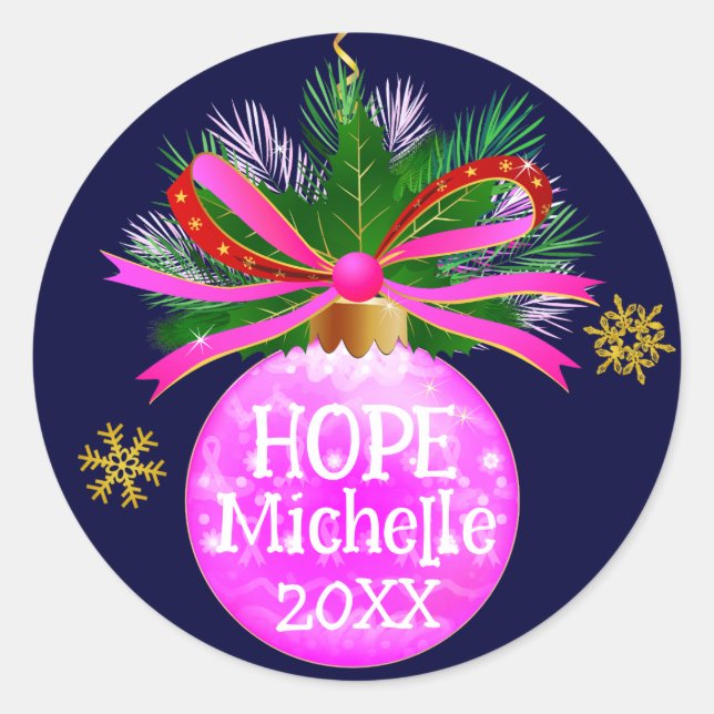Pink Ribbon Bauble Classic Round Sticker (Front)