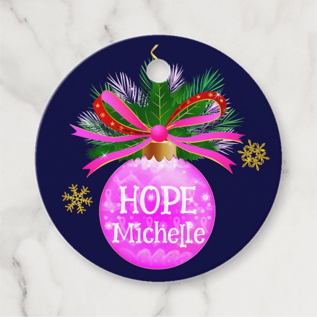 Pink Ribbon Bauble Favour Tags (Front)