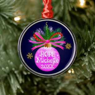 Pink Ribbon Bauble Metal Tree Decoration